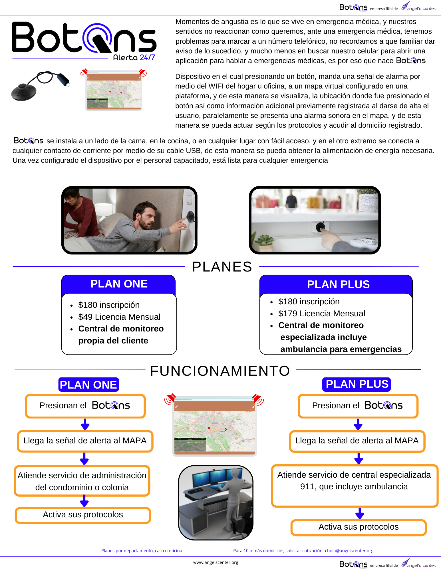 Dispositivo en el cual presionando un botón, manda una señal de alarma por medio del WIFI del establecimiento o del hogar, a un mapa virtual configurado en una plataforma, de esta manera se visualiza, la ubicación donde fue presionado el botón